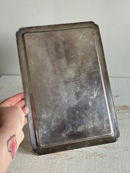 Vintage Silver Plated Flat Serving Tray with Edge Detailing - Medium Sized Silver Serving Plate