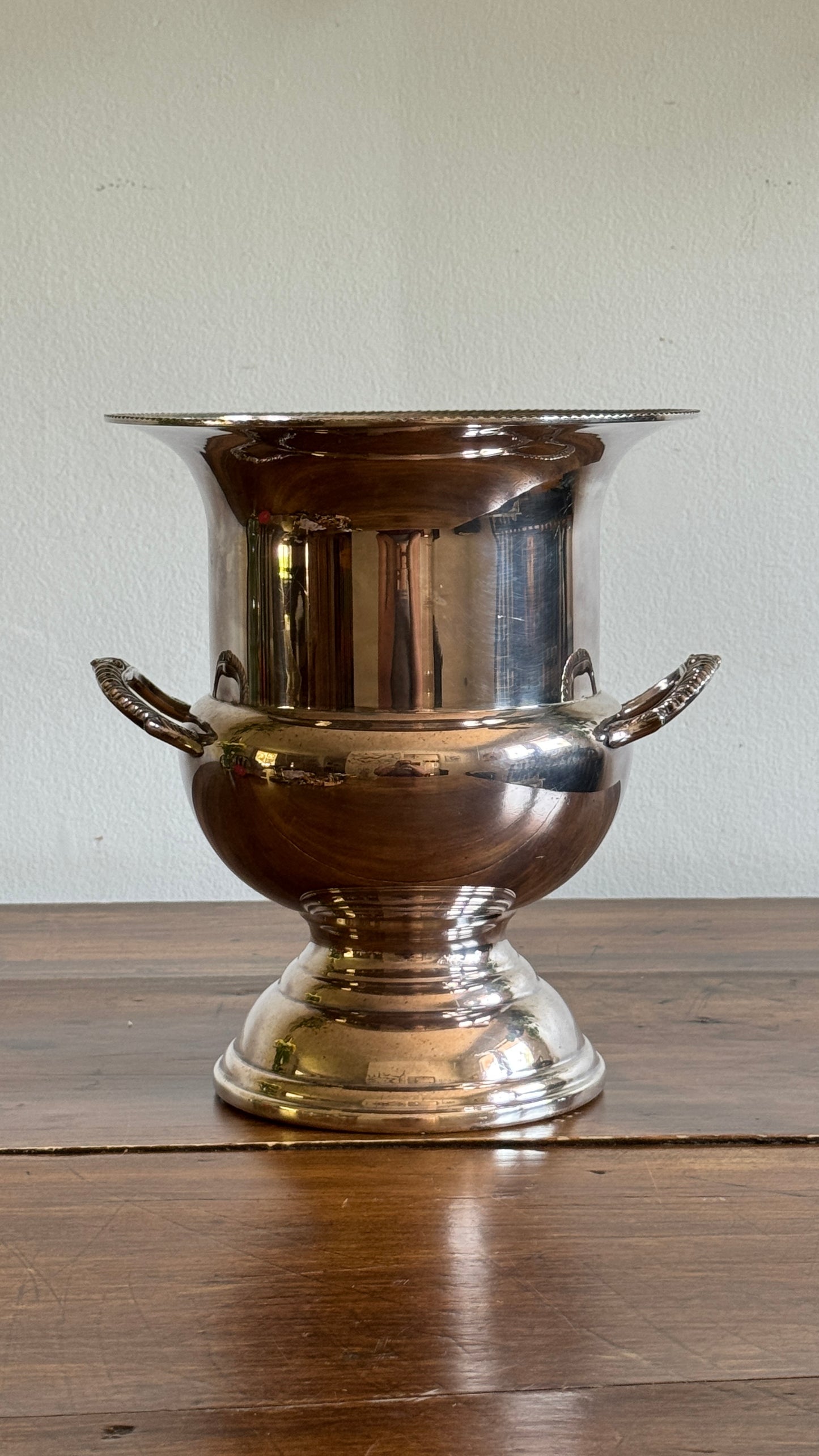 Vintage Silver Plated Champagne Ice Bucket with Double Handled and Fluted Design