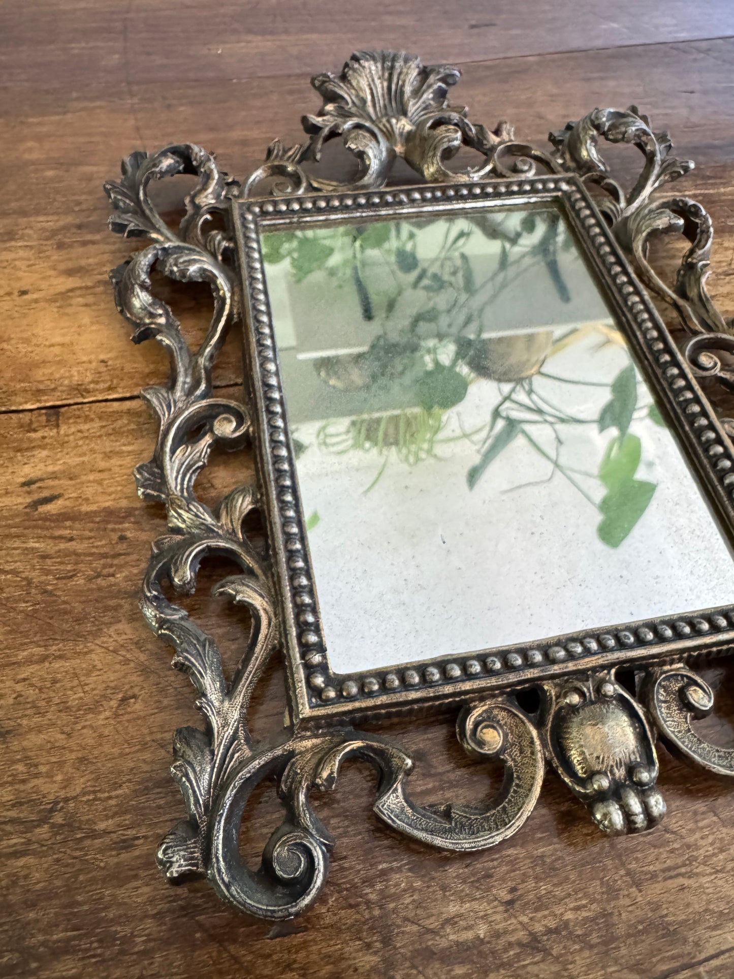 Heavy Cast Metal Ornate Mirror with Foxing