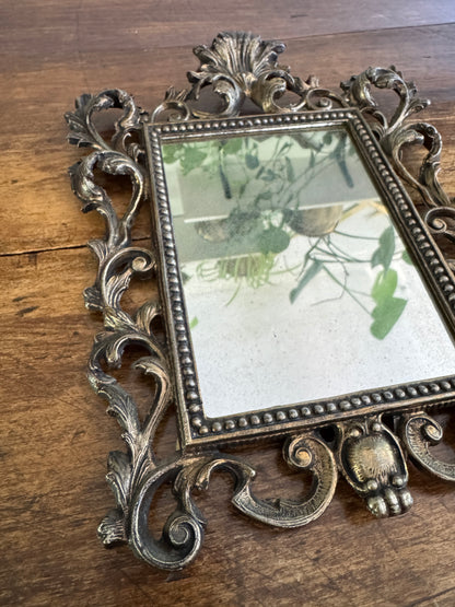 Heavy Cast Metal Ornate Mirror with Foxing