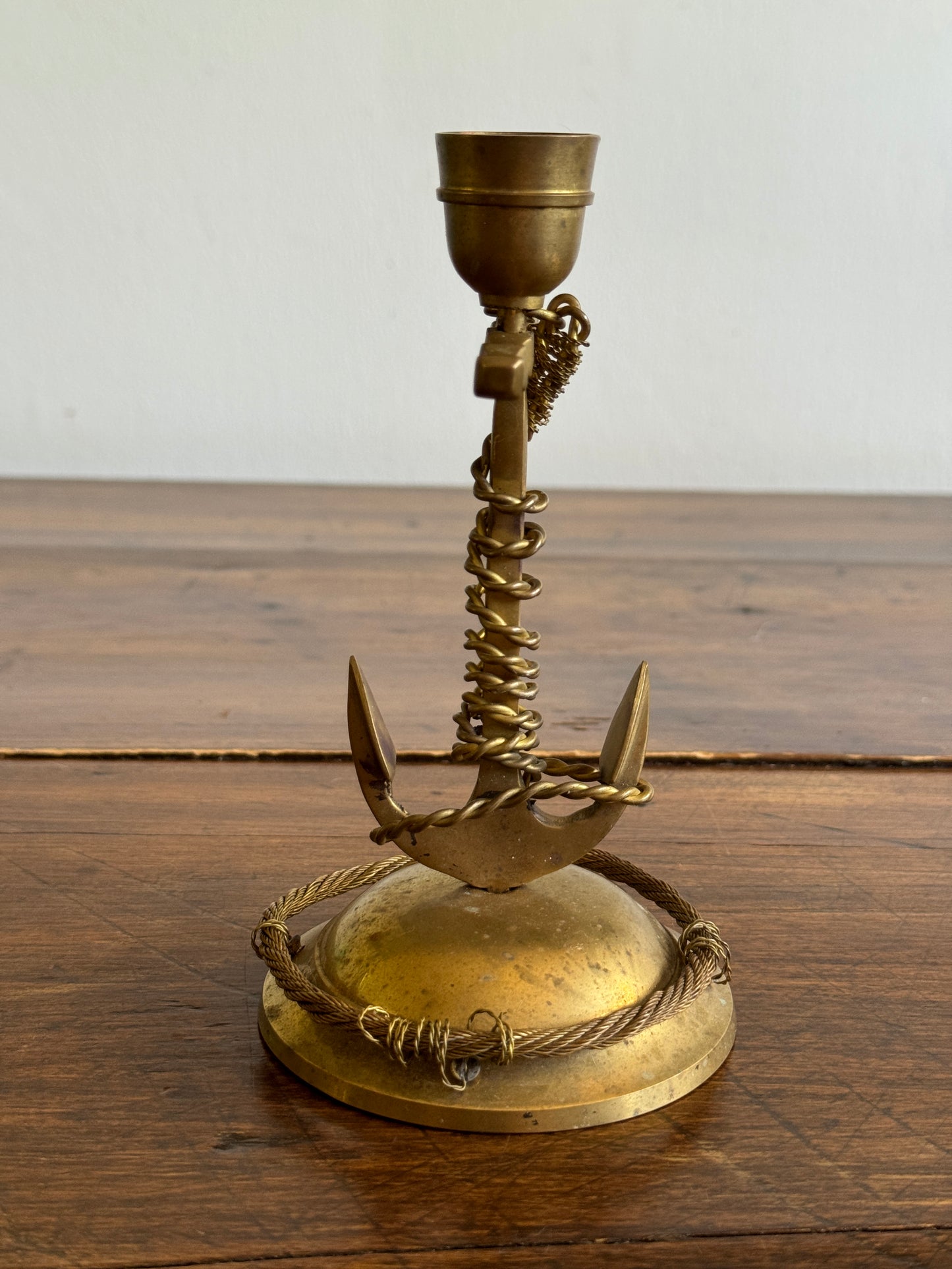 Vintage Brass Anchor Candleholder with Twisted Wire Embellishment