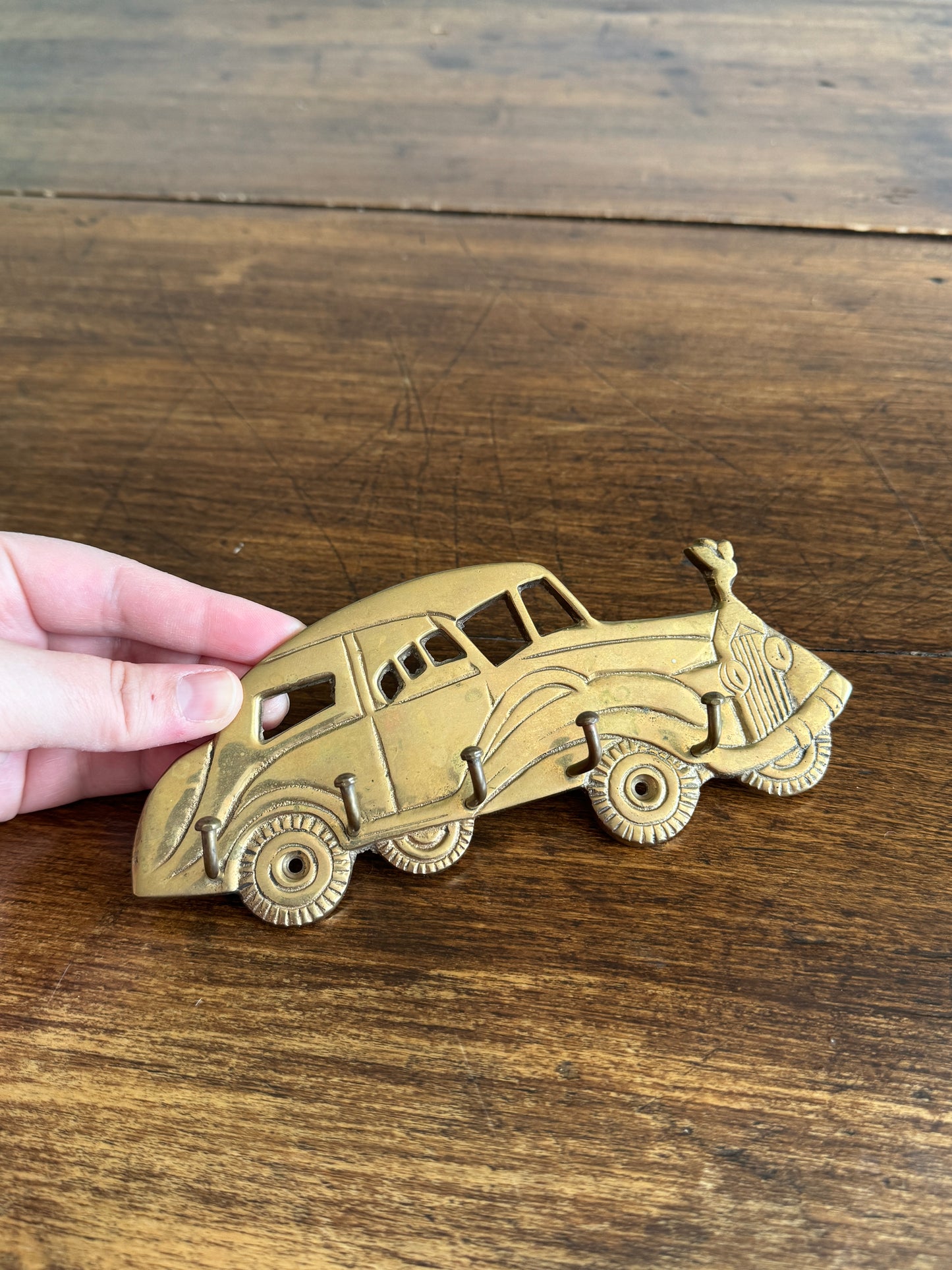 Vintage Brass Car Key Hook - Vintage Automobile Key Rack