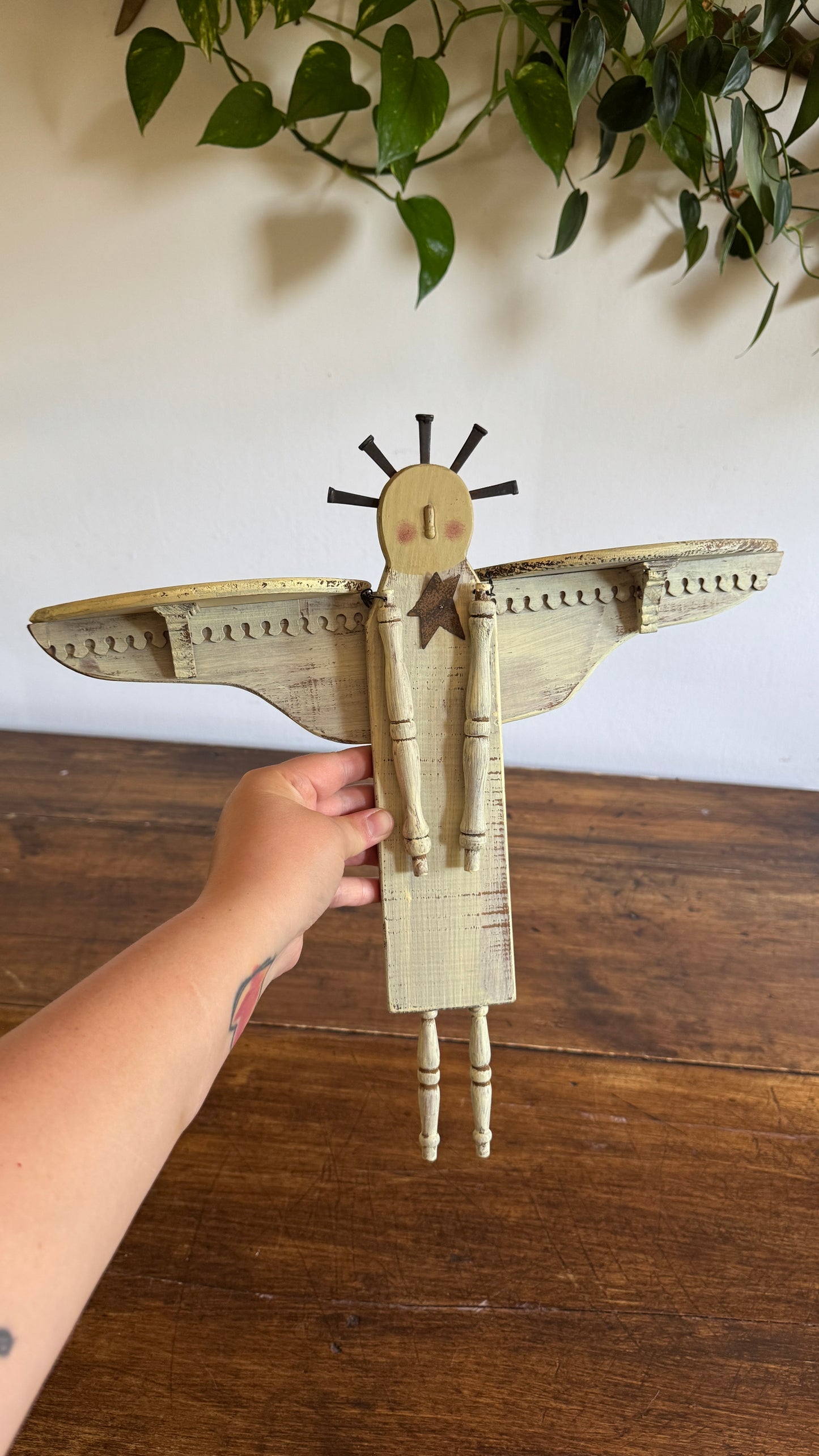 Folk Art Angel Wall Hanging Made From Upcycled Parts