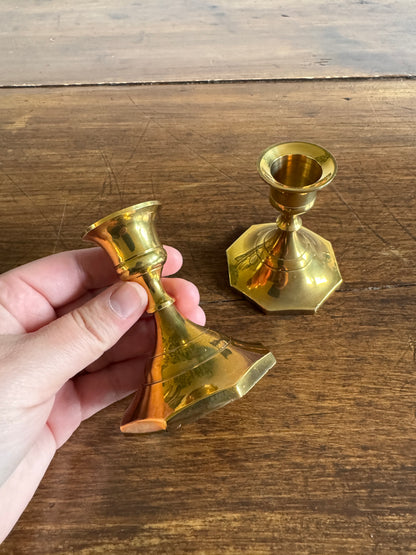 Vintage Pair of Shiny Brass Candlestick Holders