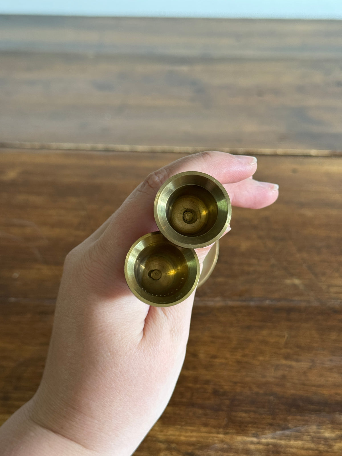 Pair of Two Brass Candles with Skinny Posts and Fluted Bottoms