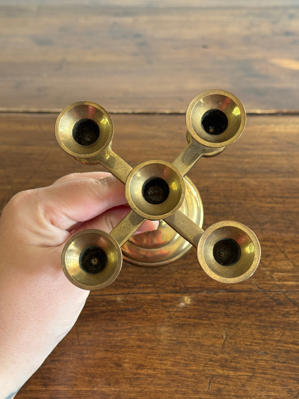 Vintage Brass Small Candelabra with Five Candle Holders