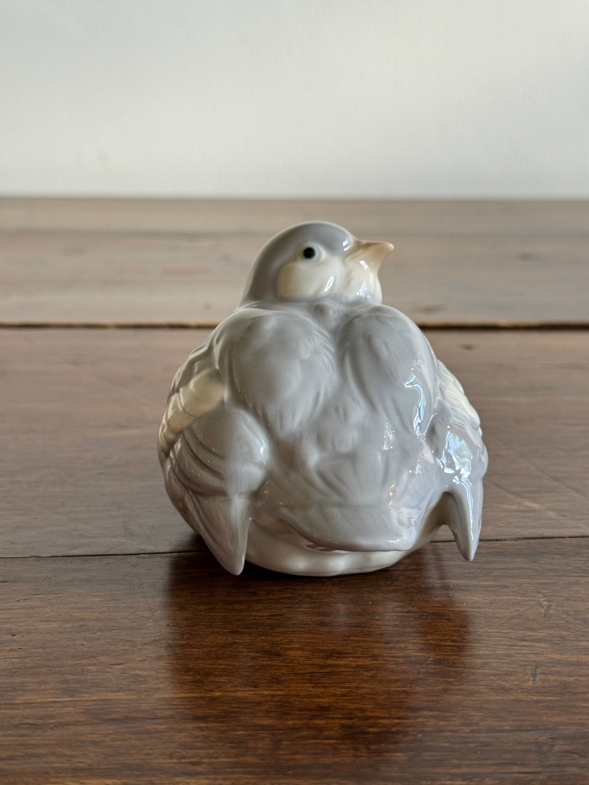 Chubby Ceramic Bird Figurine with Light Blue/Grey and White Colouring