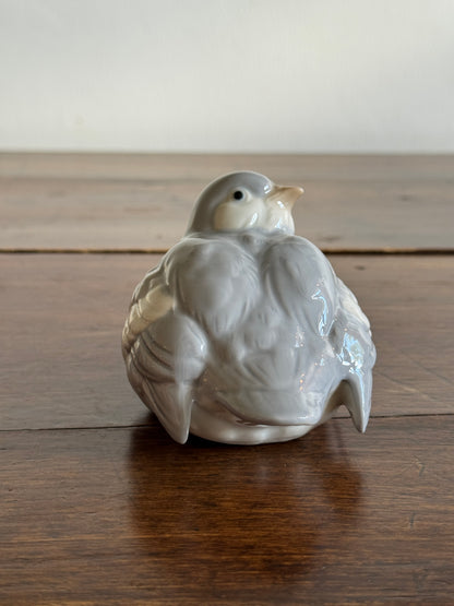Chubby Ceramic Bird Figurine with Light Blue/Grey and White Colouring