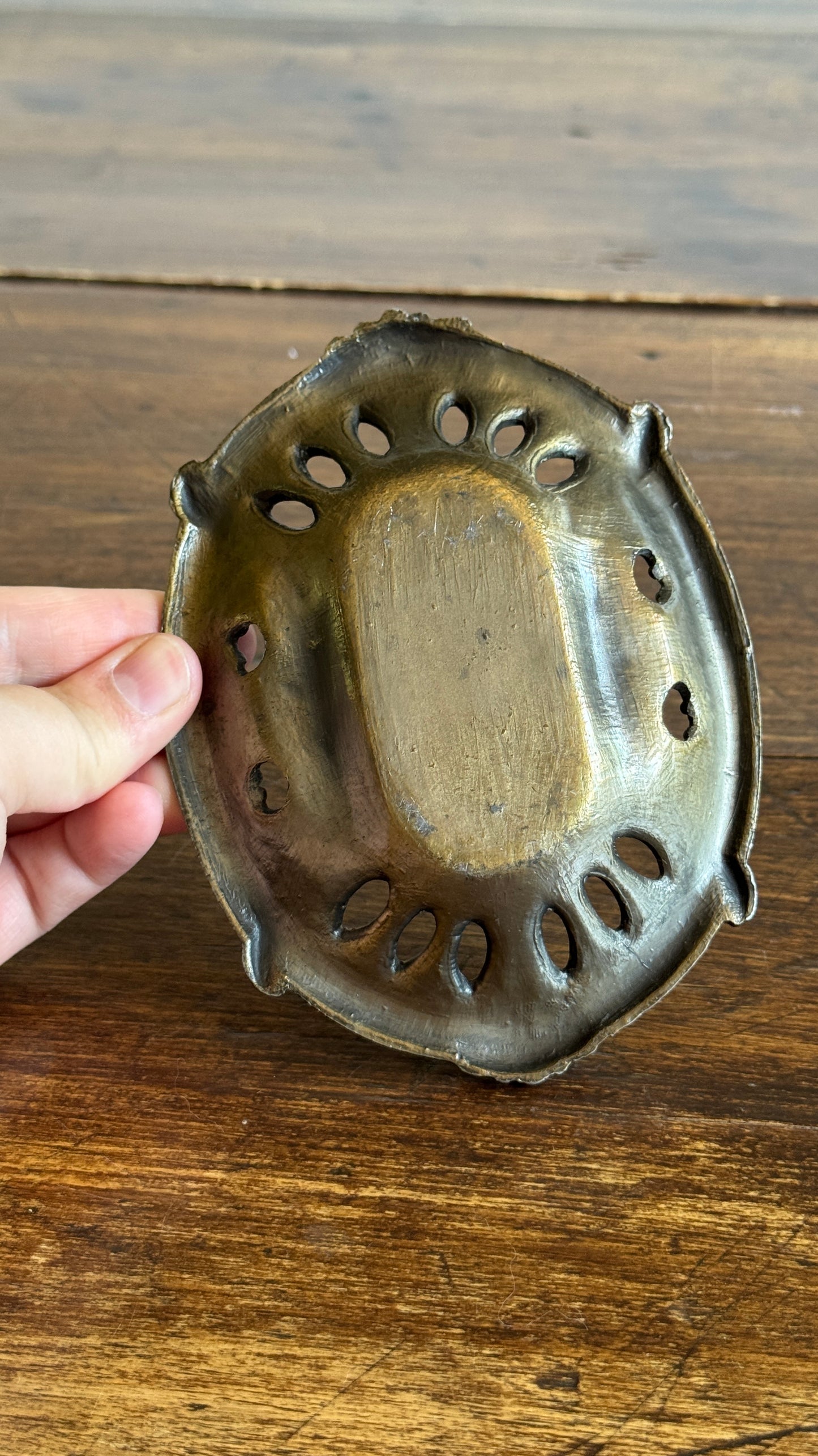 Vintage Embossed Metal Art Nouveau Dish with Ornate Detailing