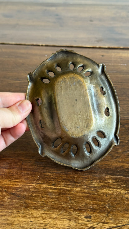 Vintage Embossed Metal Art Nouveau Dish with Ornate Detailing