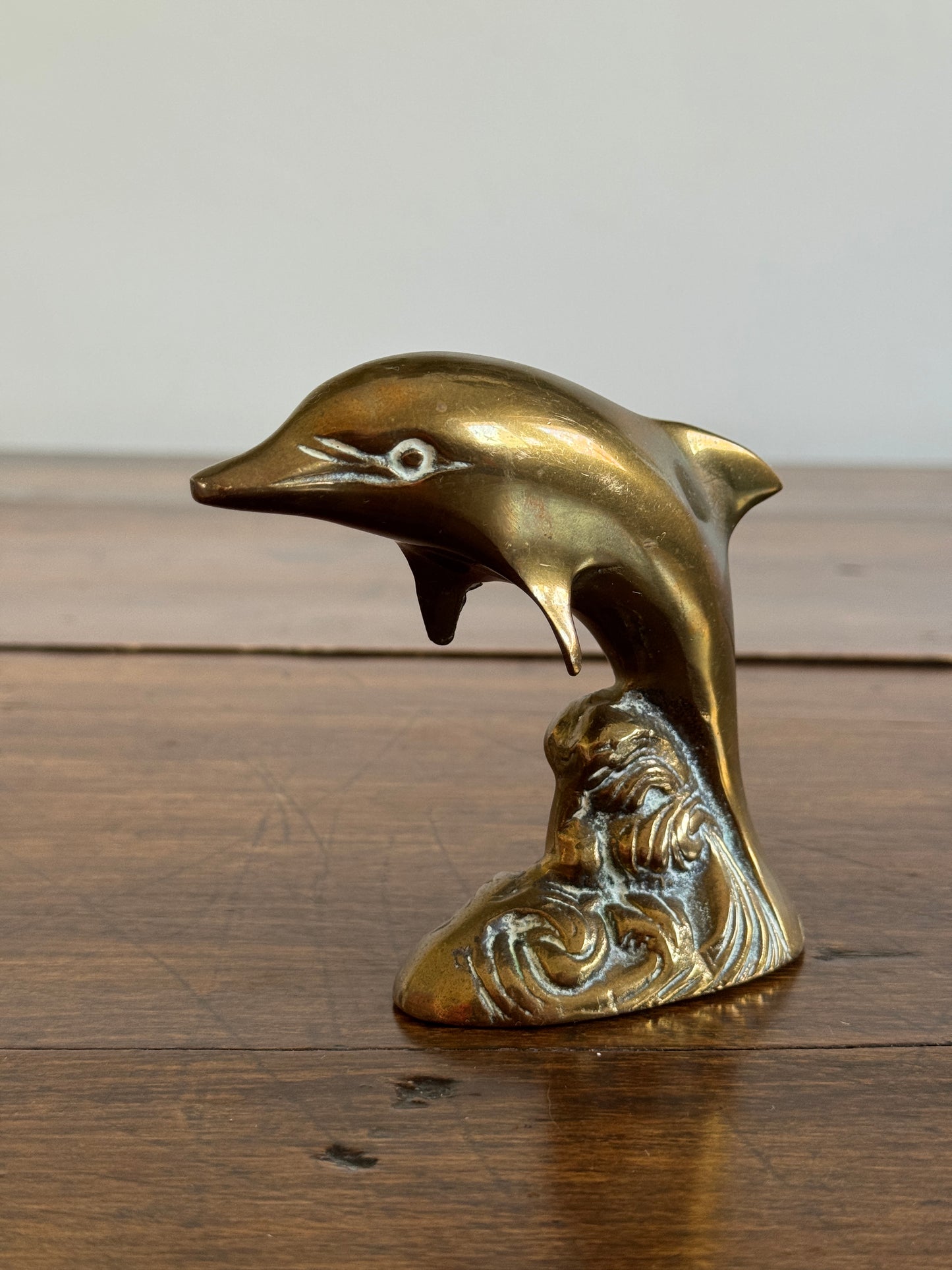 Vintage Brass Jumping Dolphin in Wave Figurine