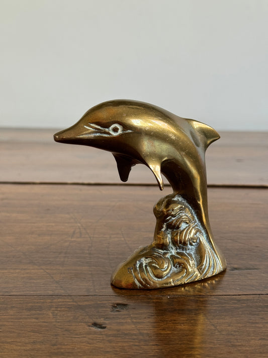 Vintage Brass Jumping Dolphin in Wave Figurine