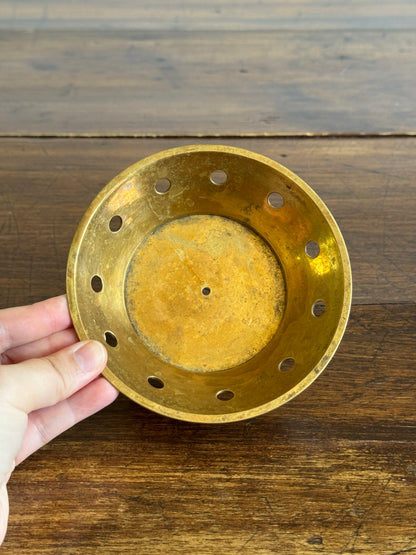Vintage Brass Trinket Dish with Ring Base and Cutout Side Hole Design