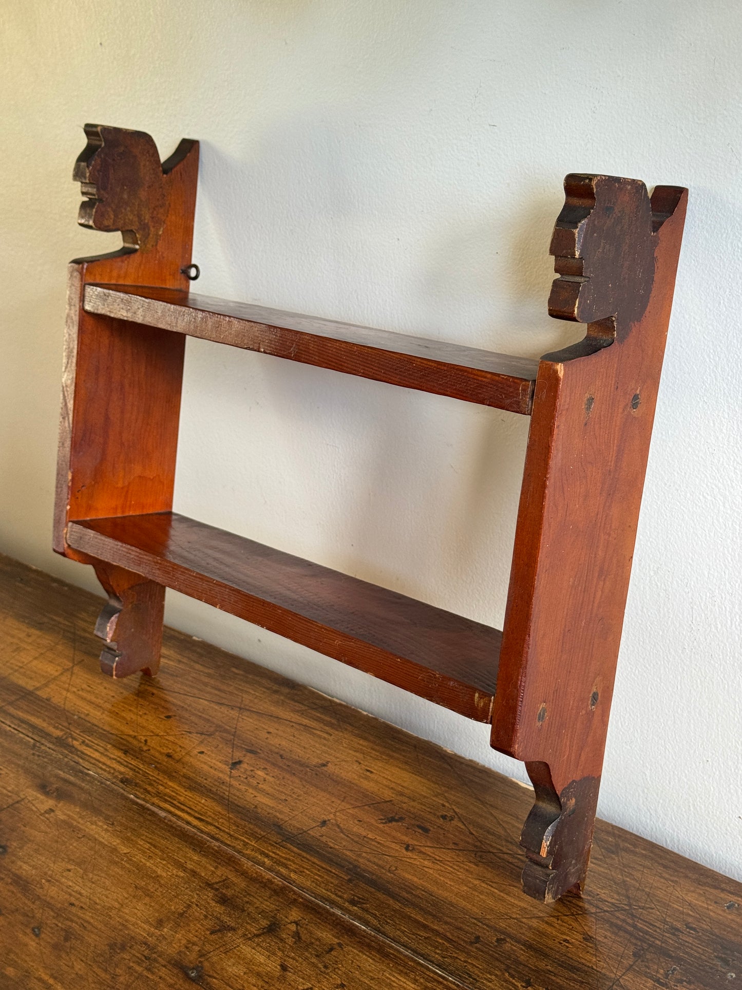 Vintage Folk Shelf Carved Shelf with Profile of Faces on Ends