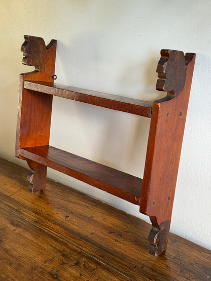 Vintage Folk Shelf Carved Shelf with Profile of Faces on Ends