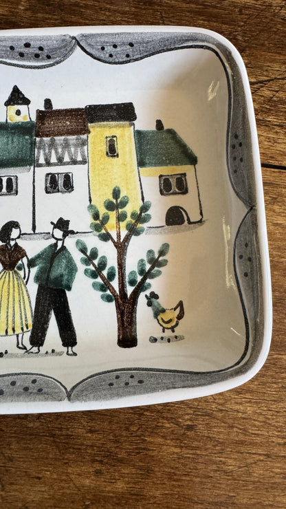 Hand Painted Trinket Dish with Couple in City Scene - Made in Switzerland