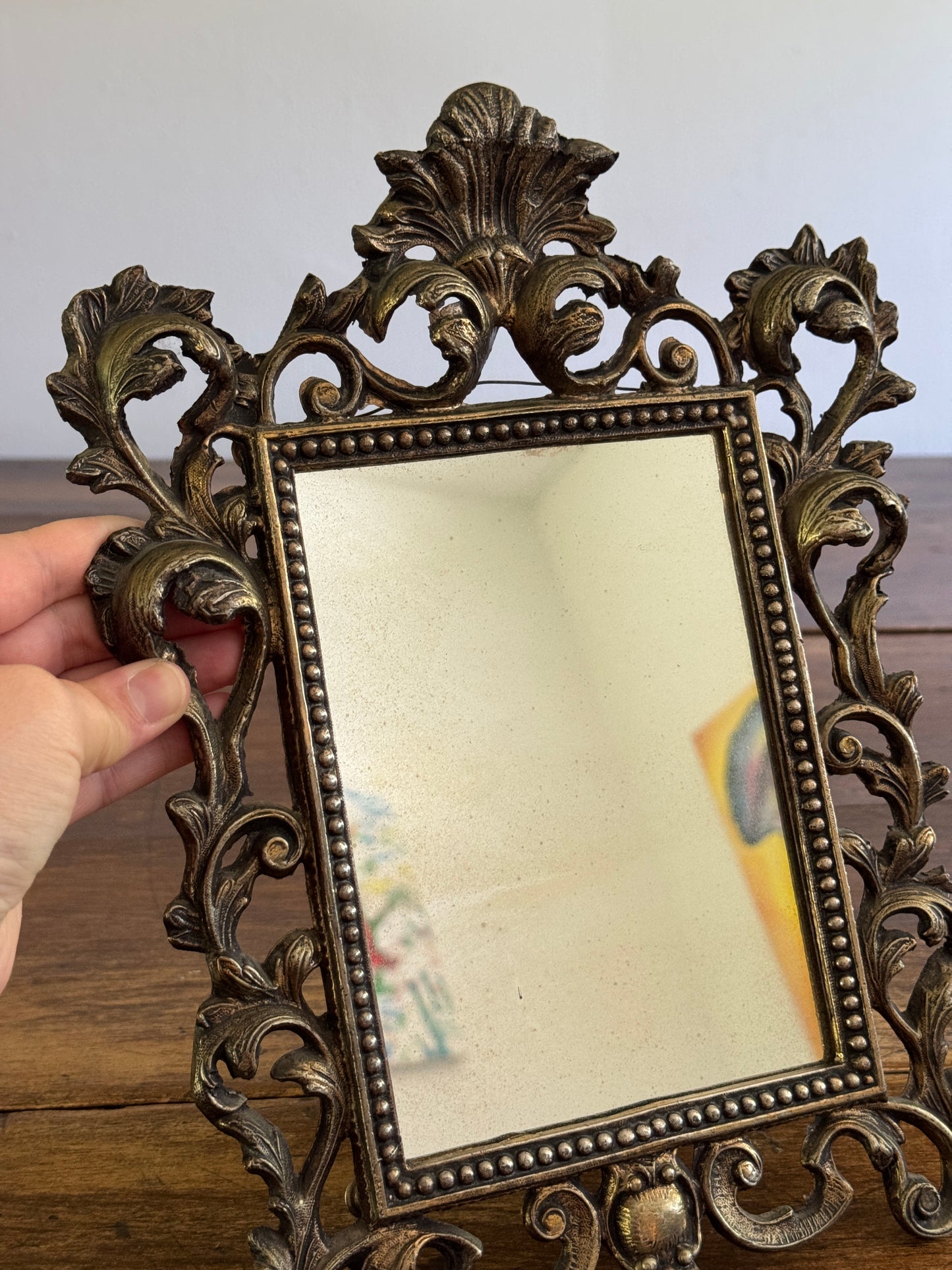 Heavy Cast Metal Ornate Mirror with Foxing