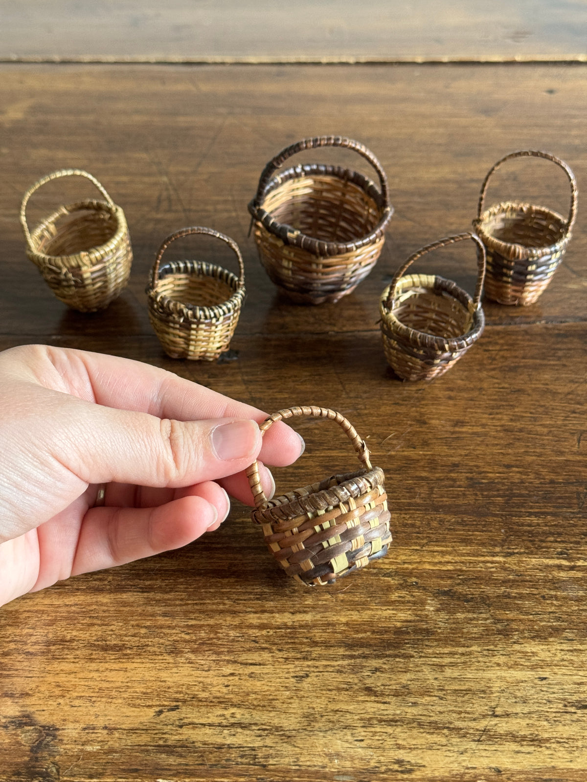 Mixed Lot of Six Doll House Baskets - Miniature Handled Baskets