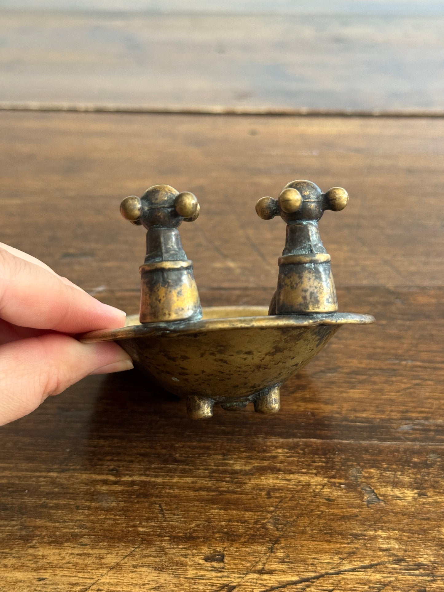 Vintage Brass Tub Shaped Soap Dish with Lovely Worn Patina