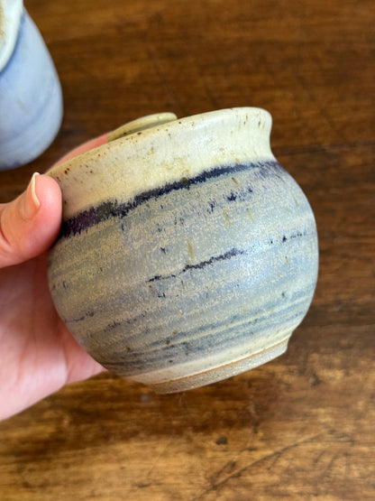 Vintage Pottery Cream and Sugar Dishes with Cream and Blue Colouring