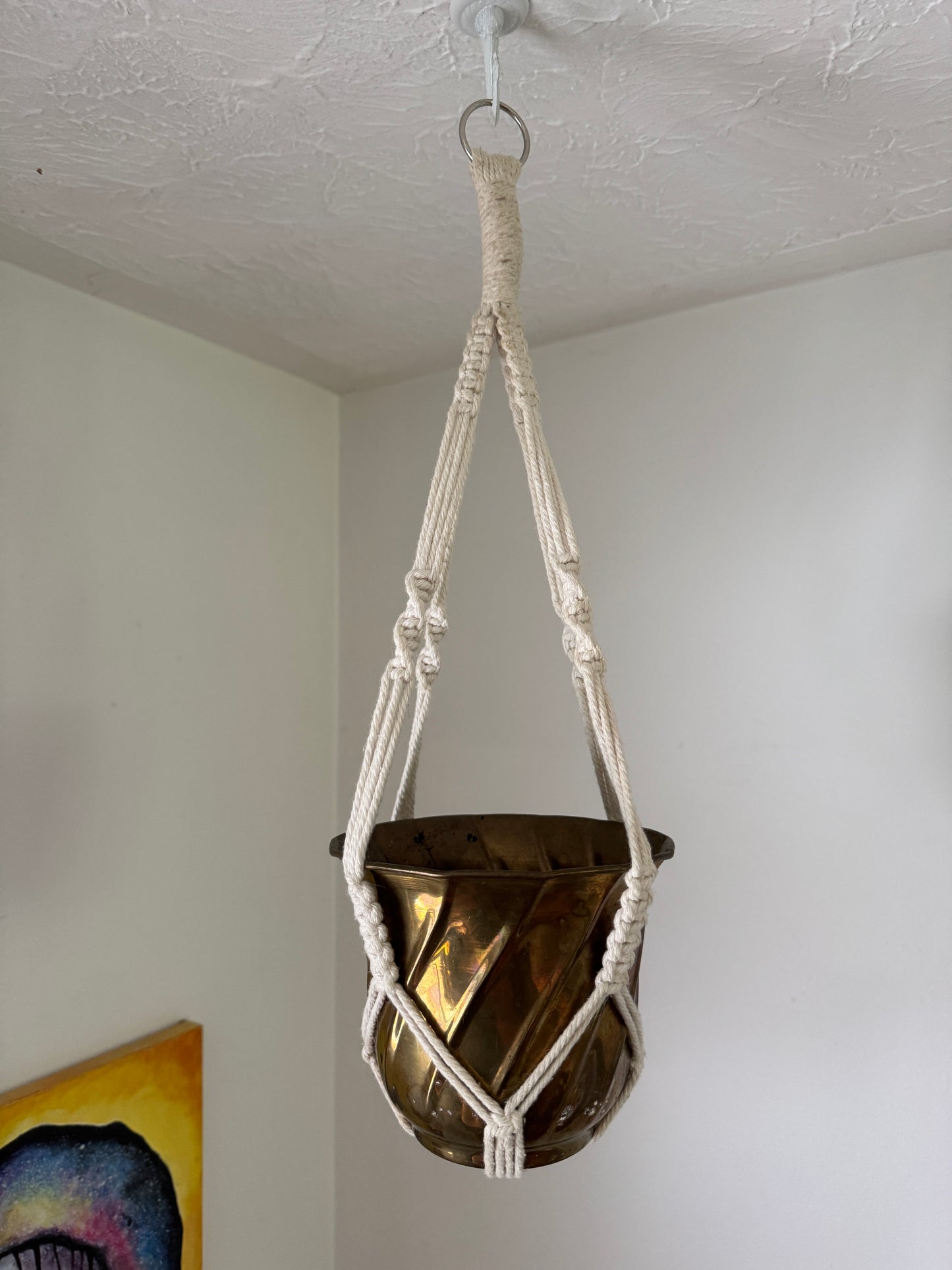 White Macrame Plant Pot Hanging Holder
