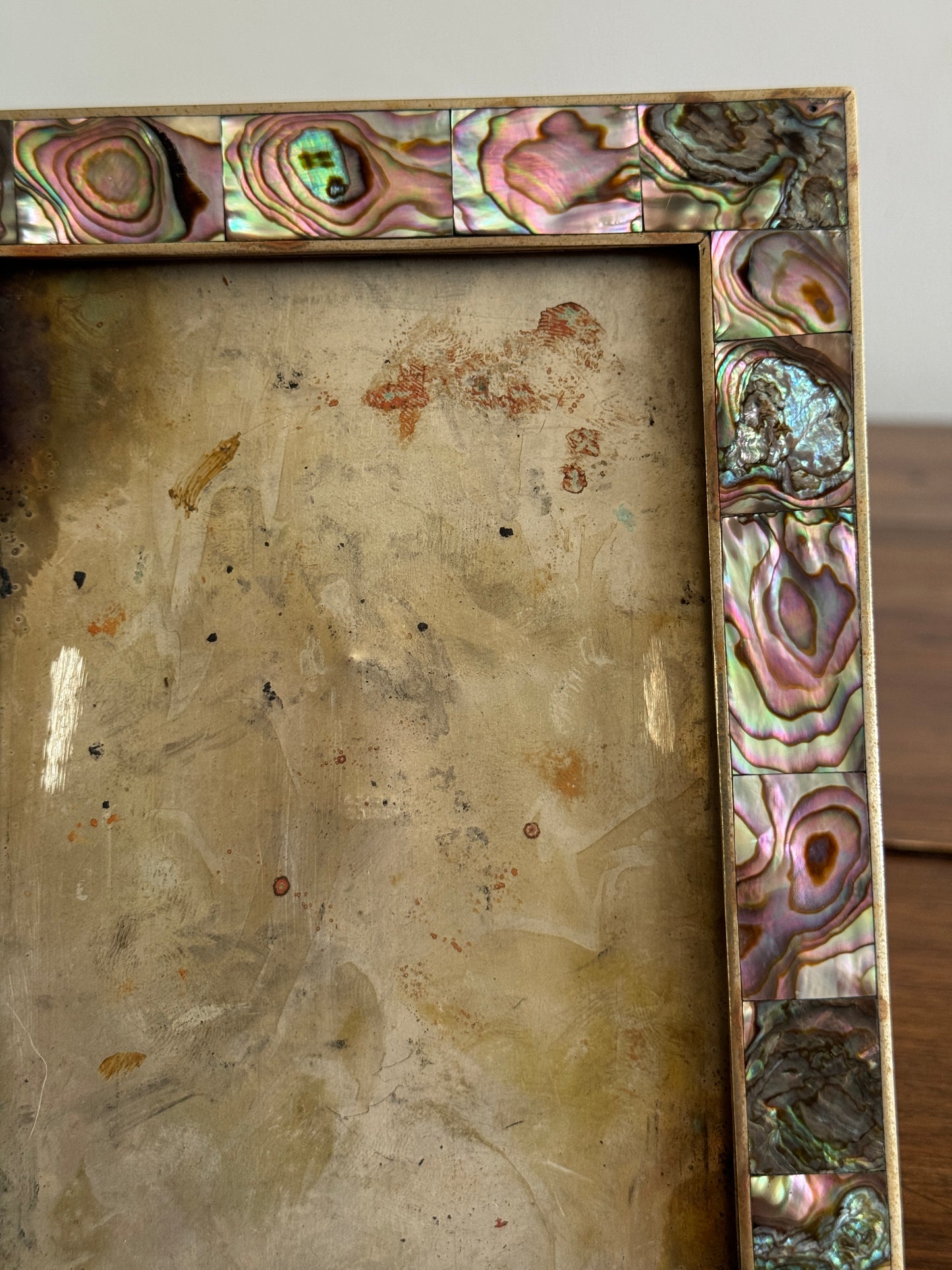 Vintage Abalone Shell In Lay Frame with Silver Tone Metal - Made in Mexico