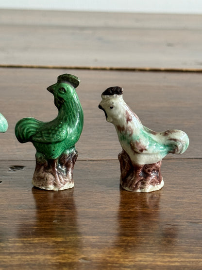 Vintage Miniature Rooster Set of Four - Small Bird Ceramic Figurines