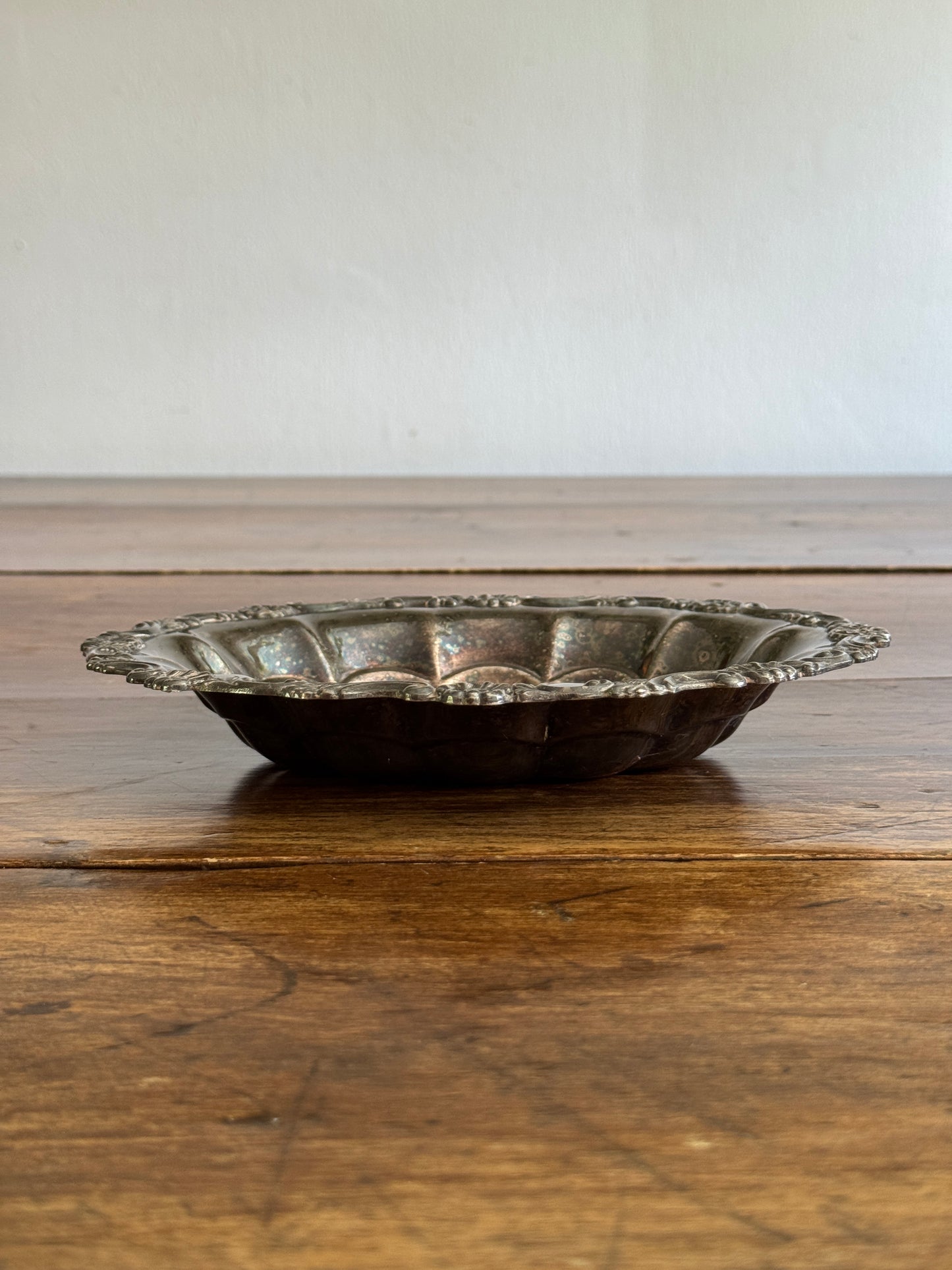 Silver Plated Scalloped Bowl with Lovely Worn Patina