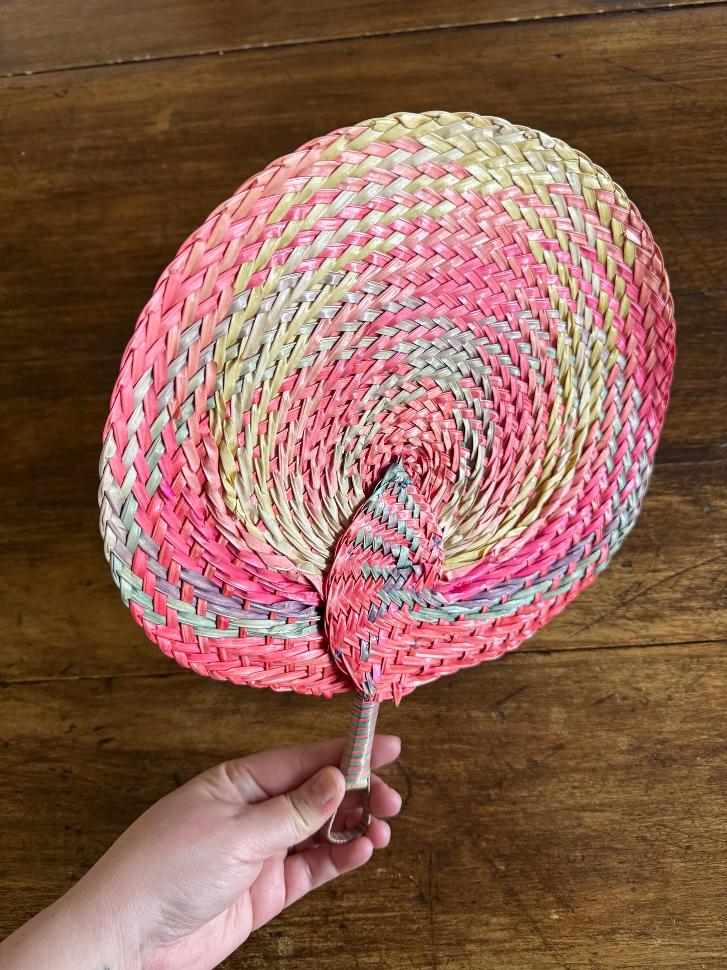 Vintage Colourful Woven Hand Fan Wall Decor - Handheld Boho Fan