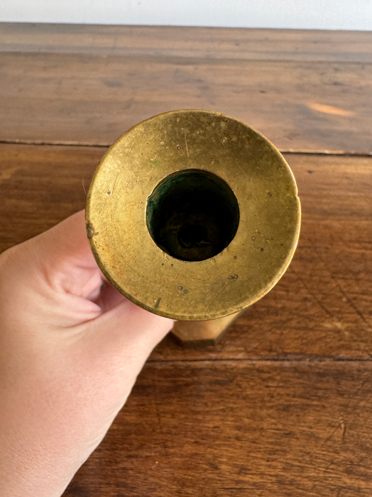 Single Vintage Brass Candle Holder with Ornate Post Design