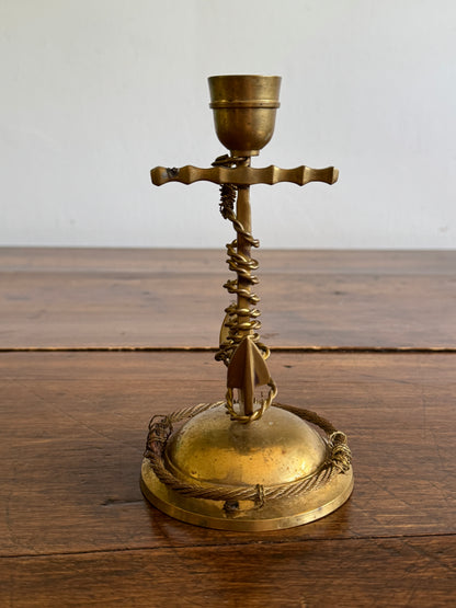Vintage Brass Anchor Candleholder with Twisted Wire Embellishment