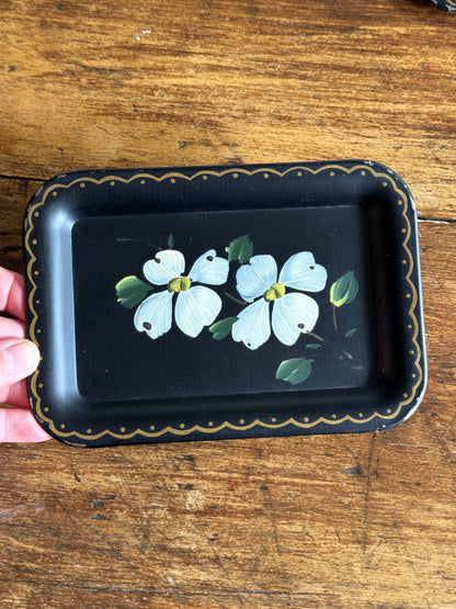 Set of Four Vintage Tole Painted Flower Trays