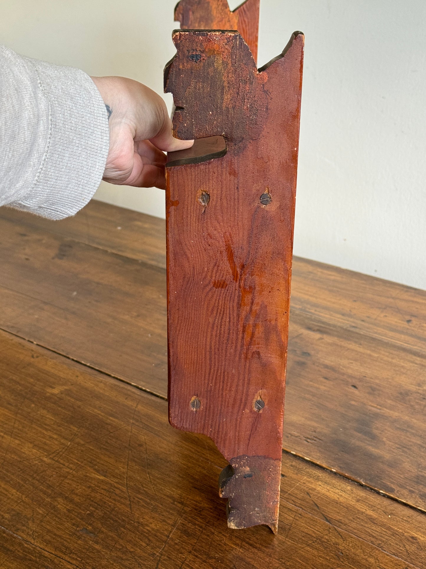 Vintage Folk Shelf Carved Shelf with Profile of Faces on Ends