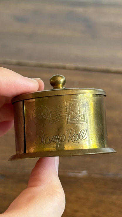 Vintage Brass Stamp Roll Holder with Embossed Detailing