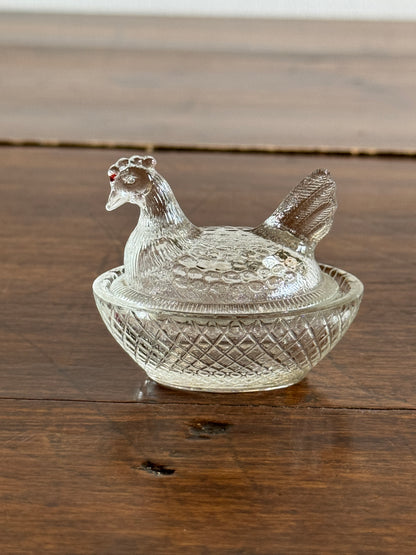 Mini Clear Glass Hen on Nest Salt Cellars - Lot of Four (Read)