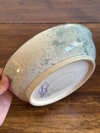 Vintage Blue and White Speckled Pottery Bowl