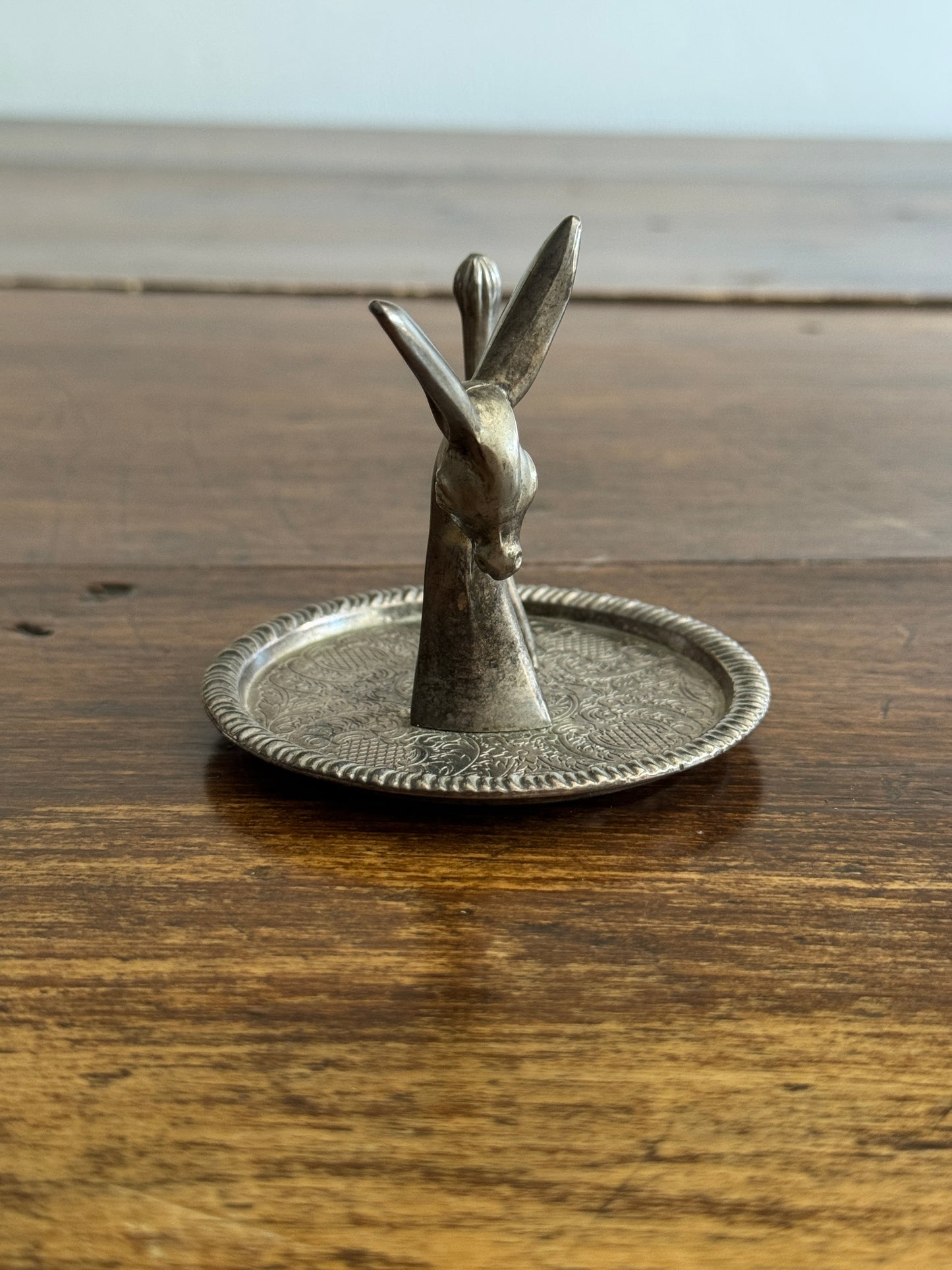 Vintage Donkey Silverplated Ring Holder with Etched Bottom Tray