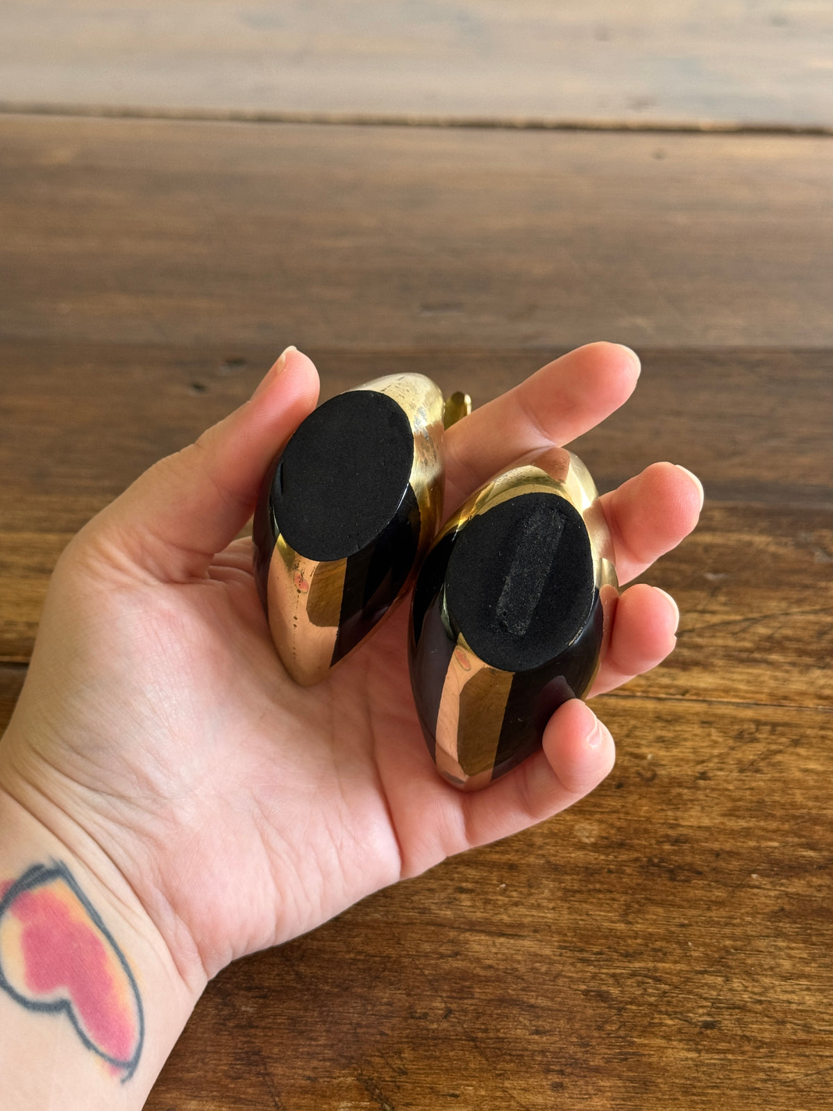 Set of Two Brass Swans with Black Base Detailing - Pair of Brass Birds