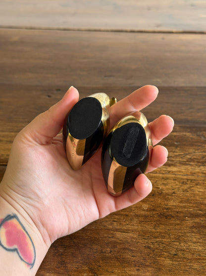 Set of Two Brass Swans with Black Base Detailing - Pair of Brass Birds