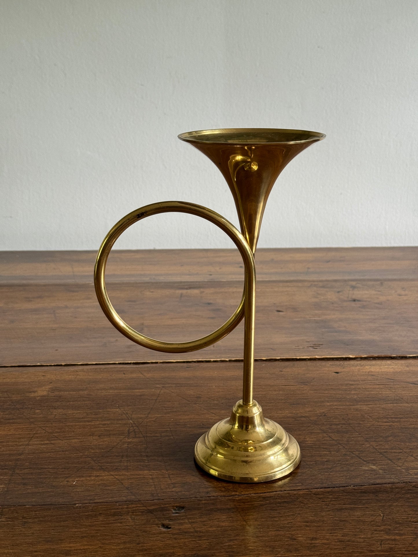 Vintage 1989 Horn Shaped Brass Candleholder - Made in Korea