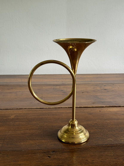 Vintage 1989 Horn Shaped Brass Candleholder - Made in Korea