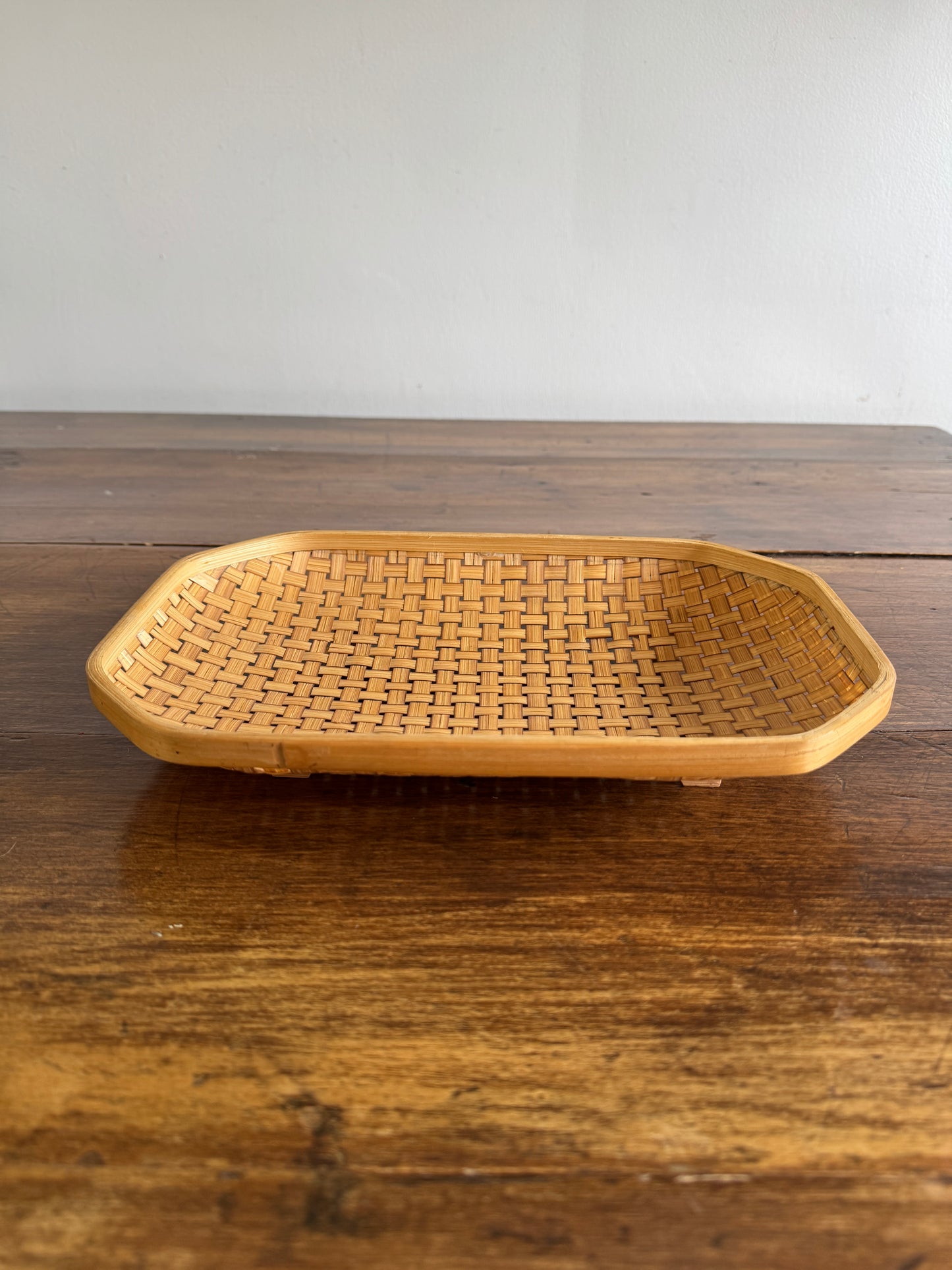 Woven Wicker Basket with Clipped Corners and Small Raised Feet