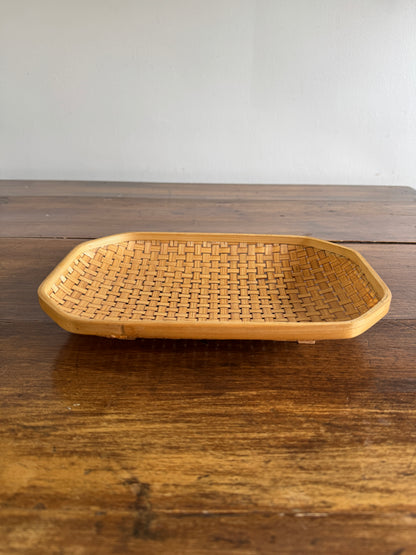 Woven Wicker Basket with Clipped Corners and Small Raised Feet
