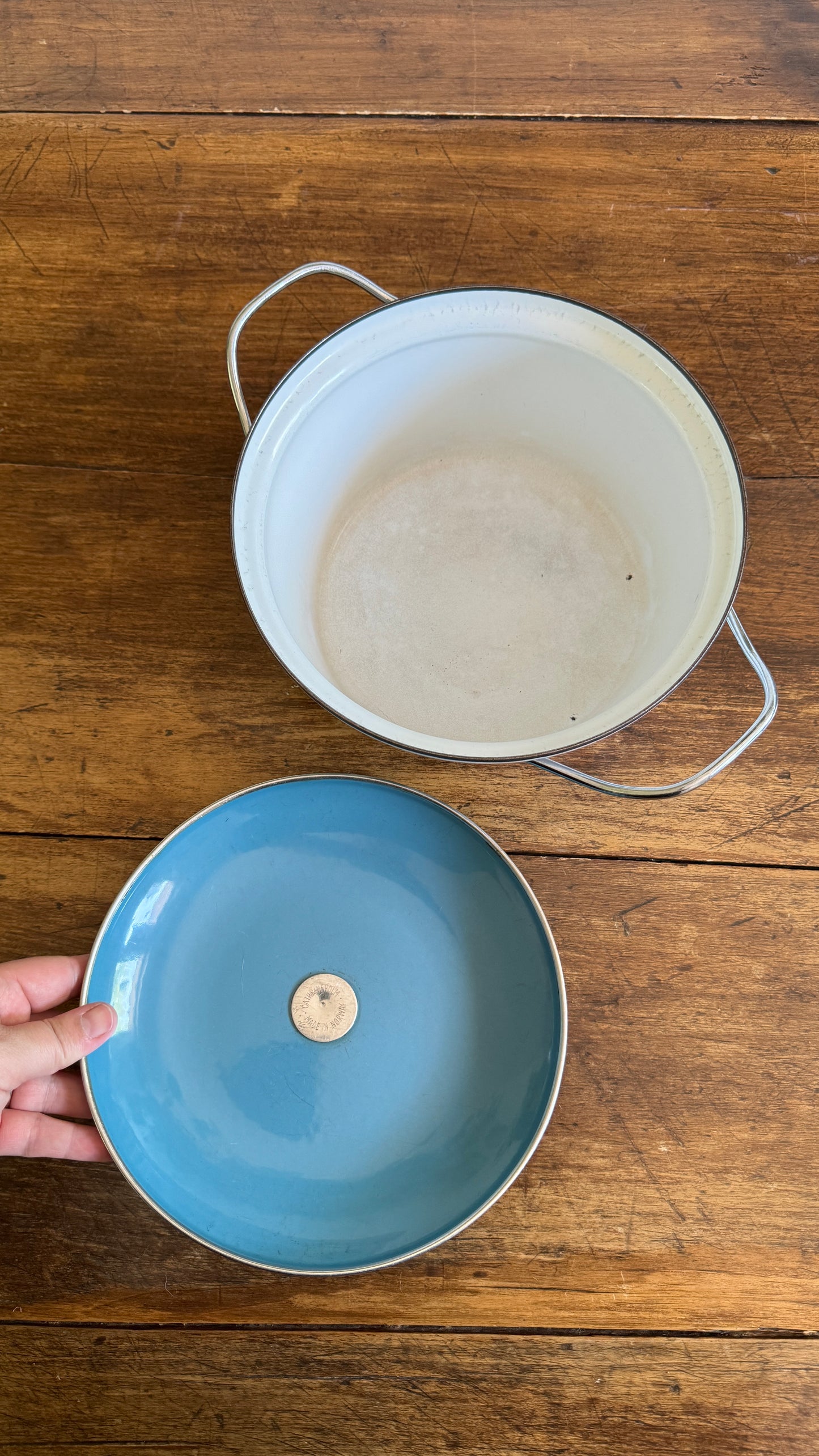 Vintage CathrineHolm Blue and White Mid Century Enamel Pot - Made in Norway
