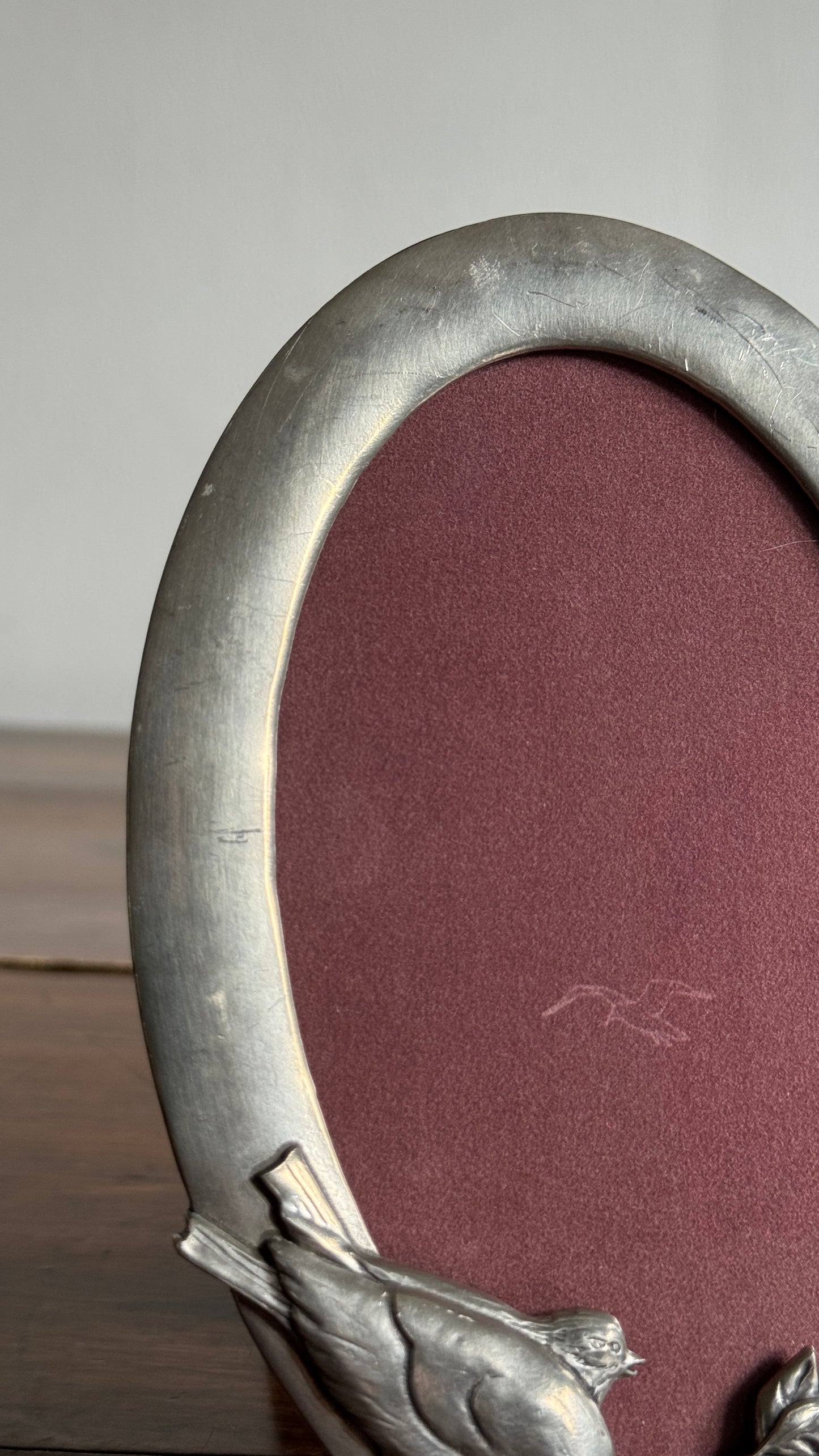Vintage Seagull Pewter Oval Shaped Bird Photo Frame