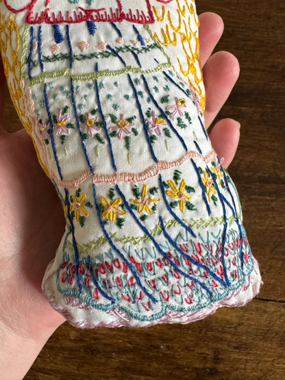Vintage Hand Crafted Stitched Angel Plush Toy with Colourful Embroidery