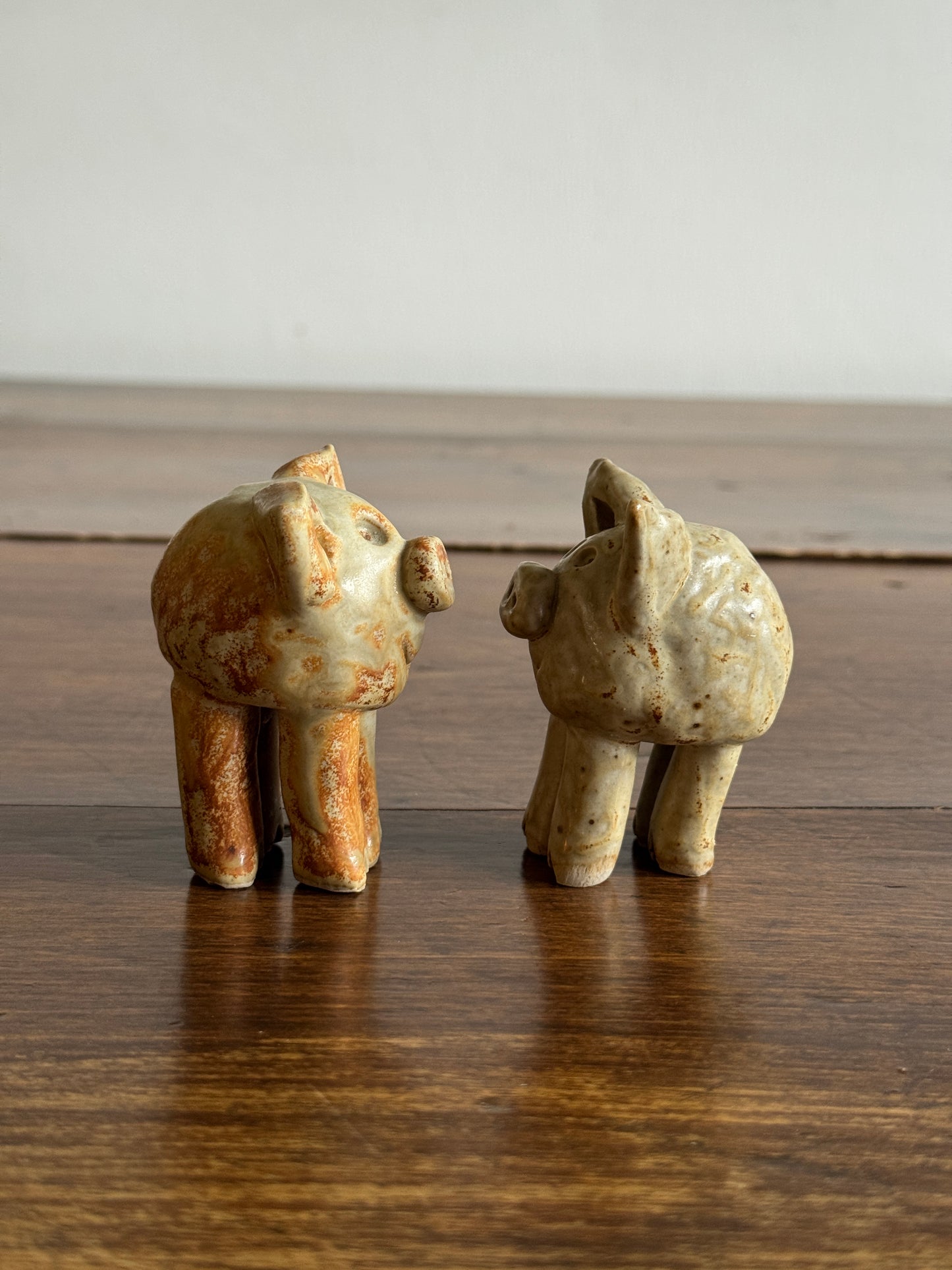 Set of Two Organic Pottery Pigs - Small Pig Figurines