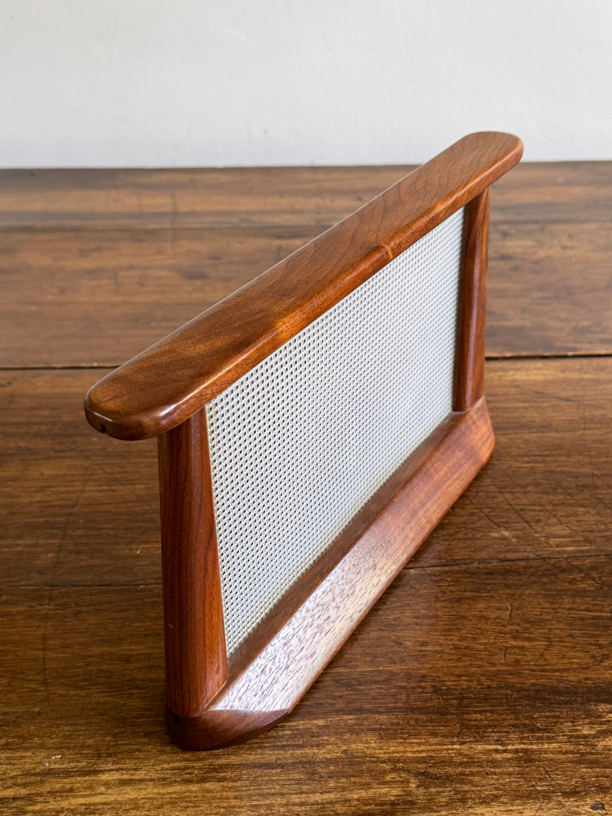 Vintage Wood and Plastic Mesh Earring Stand - Vintage Jewelry Holder Screen on Wooden Display