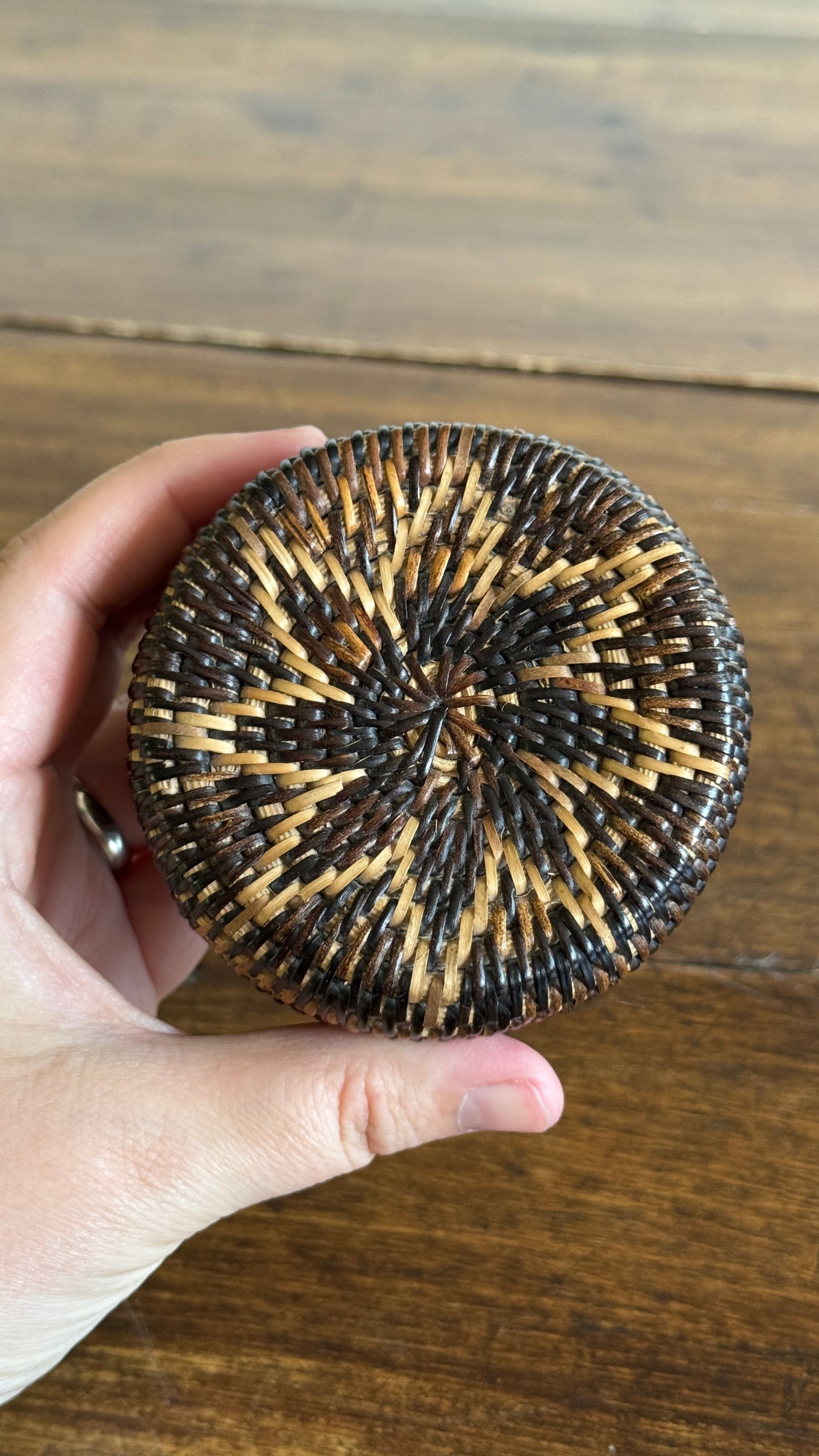 Miniature Woven Basket with Star Design and Neutral Colouring