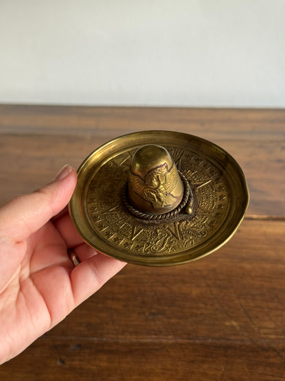 Vintage Detailed Brass Sombrero Hat Dish - Small Hat Trinket Dish